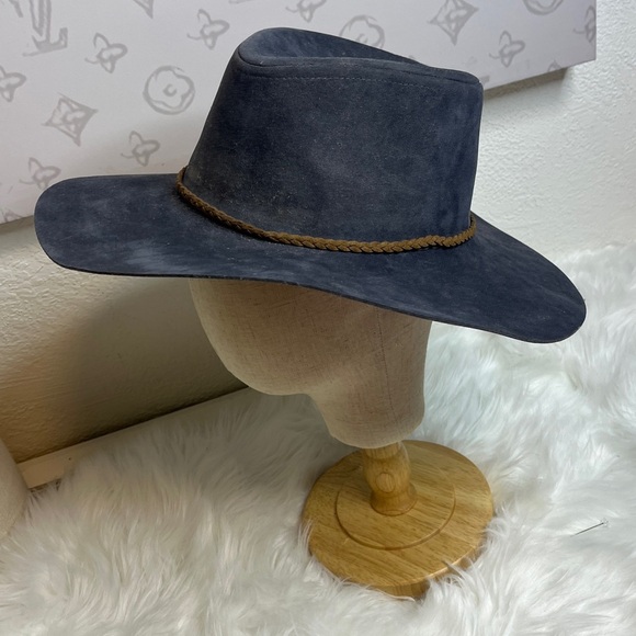 Dusty Blue Wide Brim BohoHat with Braided Band - Picture 3 of 12